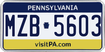 PA license plate MZB5603