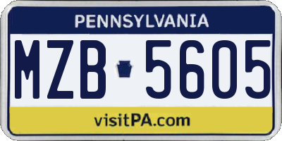 PA license plate MZB5605