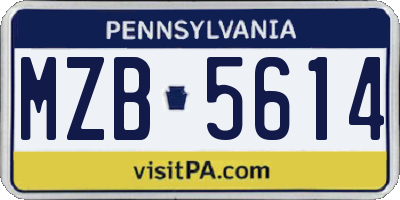 PA license plate MZB5614