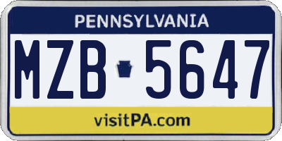PA license plate MZB5647