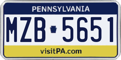PA license plate MZB5651