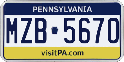 PA license plate MZB5670