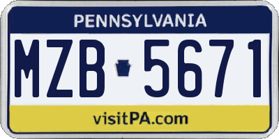 PA license plate MZB5671