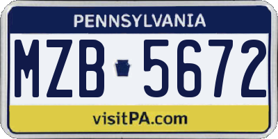 PA license plate MZB5672