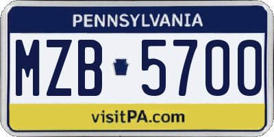 PA license plate MZB5700