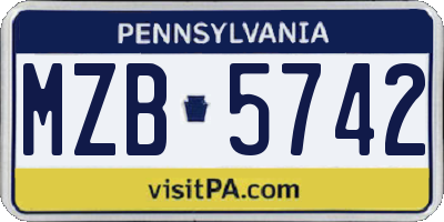 PA license plate MZB5742