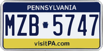 PA license plate MZB5747