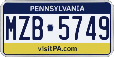 PA license plate MZB5749
