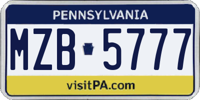 PA license plate MZB5777
