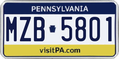 PA license plate MZB5801