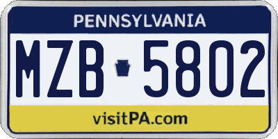 PA license plate MZB5802