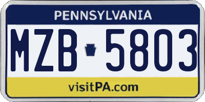 PA license plate MZB5803