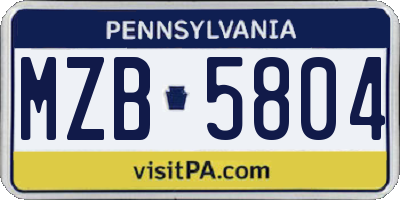 PA license plate MZB5804