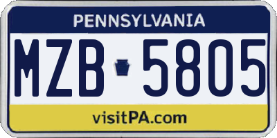 PA license plate MZB5805