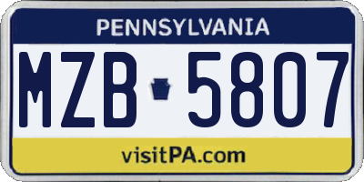 PA license plate MZB5807