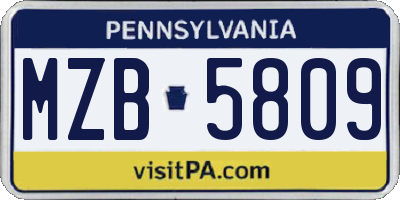 PA license plate MZB5809