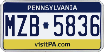 PA license plate MZB5836
