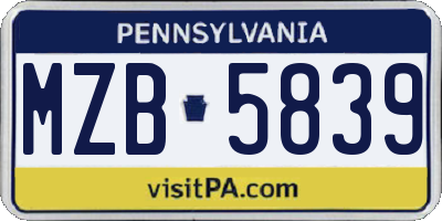 PA license plate MZB5839