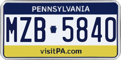 PA license plate MZB5840
