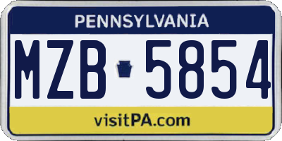 PA license plate MZB5854