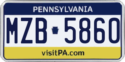 PA license plate MZB5860
