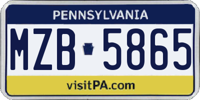 PA license plate MZB5865