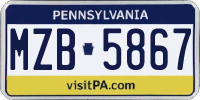 PA license plate MZB5867