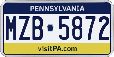 PA license plate MZB5872