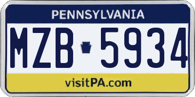 PA license plate MZB5934