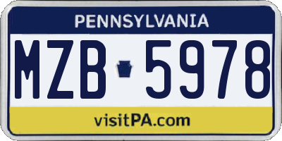 PA license plate MZB5978