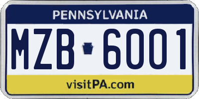 PA license plate MZB6001