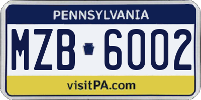 PA license plate MZB6002