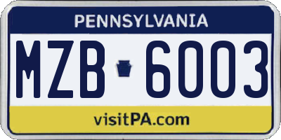 PA license plate MZB6003