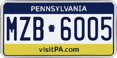 PA license plate MZB6005