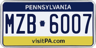 PA license plate MZB6007