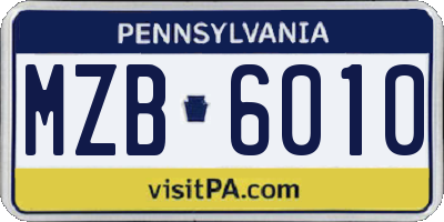 PA license plate MZB6010