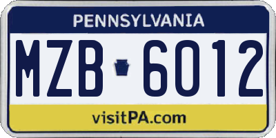 PA license plate MZB6012