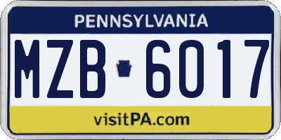 PA license plate MZB6017
