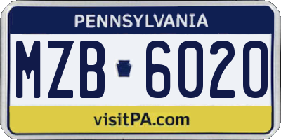 PA license plate MZB6020