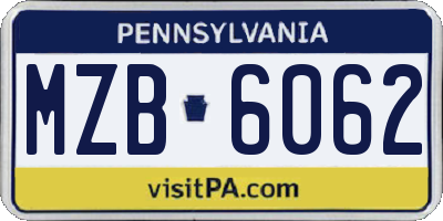 PA license plate MZB6062