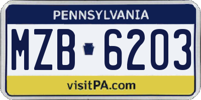 PA license plate MZB6203