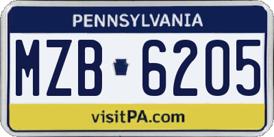 PA license plate MZB6205