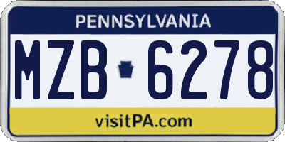 PA license plate MZB6278