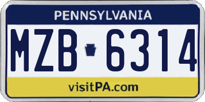 PA license plate MZB6314