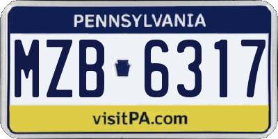 PA license plate MZB6317