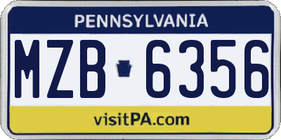 PA license plate MZB6356