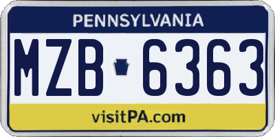 PA license plate MZB6363