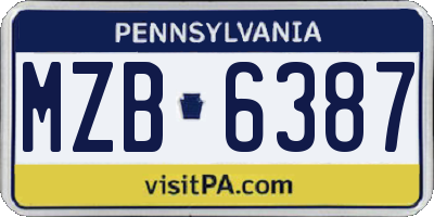 PA license plate MZB6387