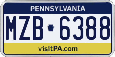 PA license plate MZB6388