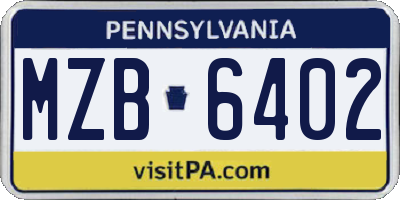 PA license plate MZB6402